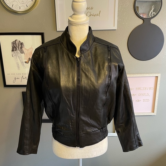 Metro 1 by Superior Vintage Black Leather Bomber Jacket Coat - Picture 2 of 15